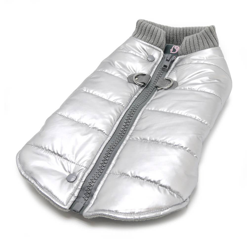 Insulated Runner Dog Coat – Silver | Stylish Winter Dog Jacket