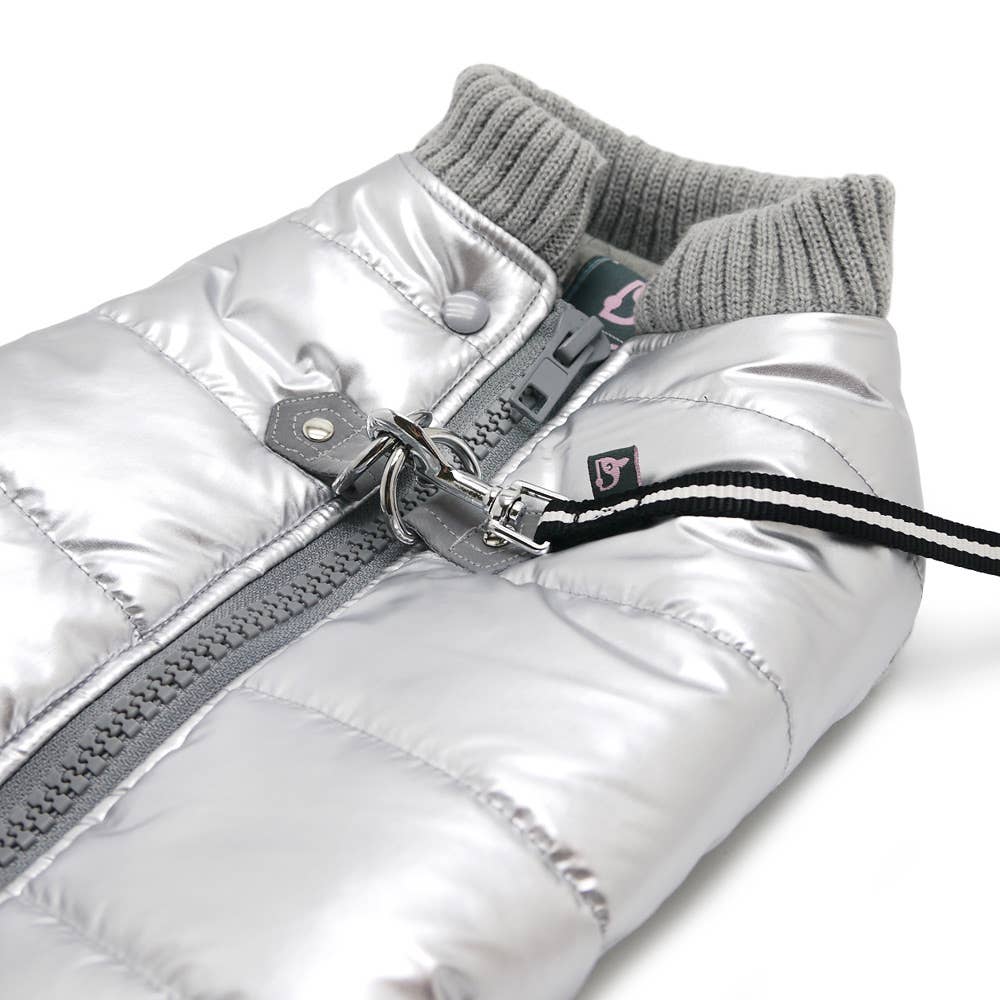 Insulated Runner Dog Coat – Silver | Stylish Winter Dog Jacket