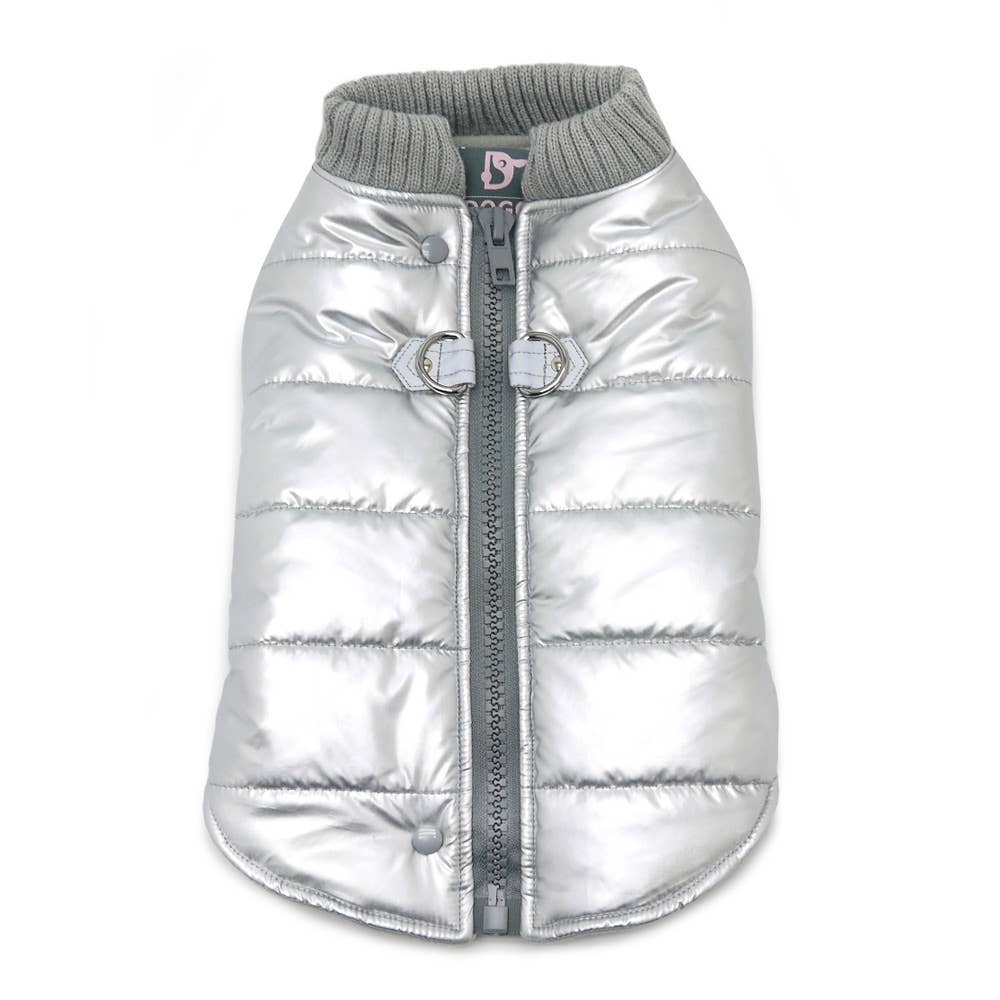 Insulated Runner Dog Coat – Silver | Stylish Winter Dog Jacket