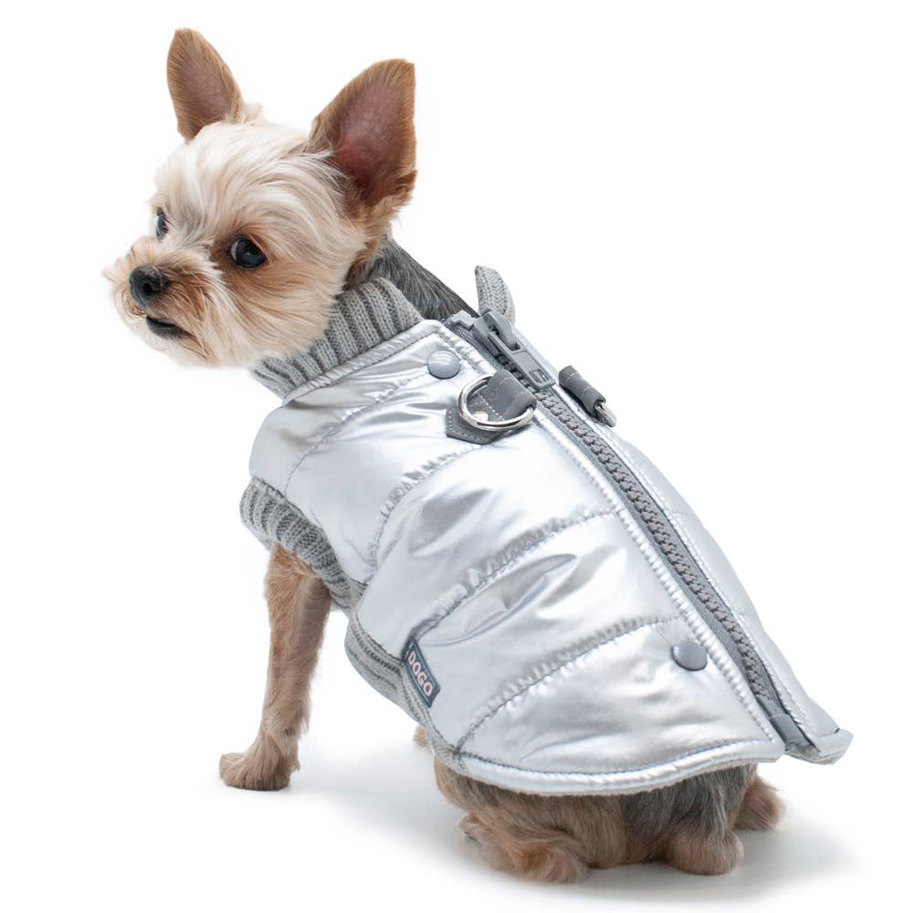 Insulated Runner Dog Coat – Silver | Stylish Winter Dog Jacket