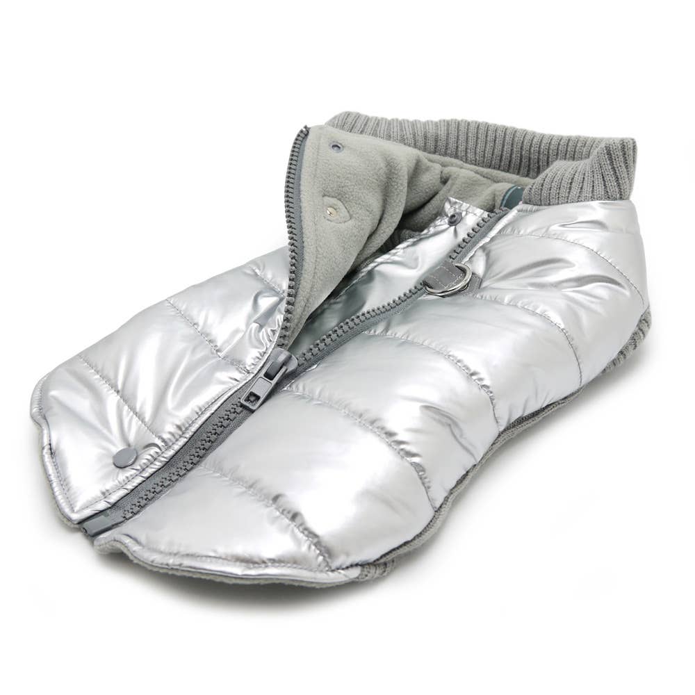Insulated Runner Dog Coat – Silver | Stylish Winter Dog Jacket