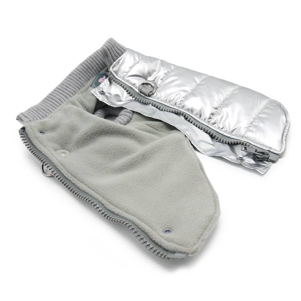 Insulated Runner Dog Coat – Silver | Stylish Winter Dog Jacket