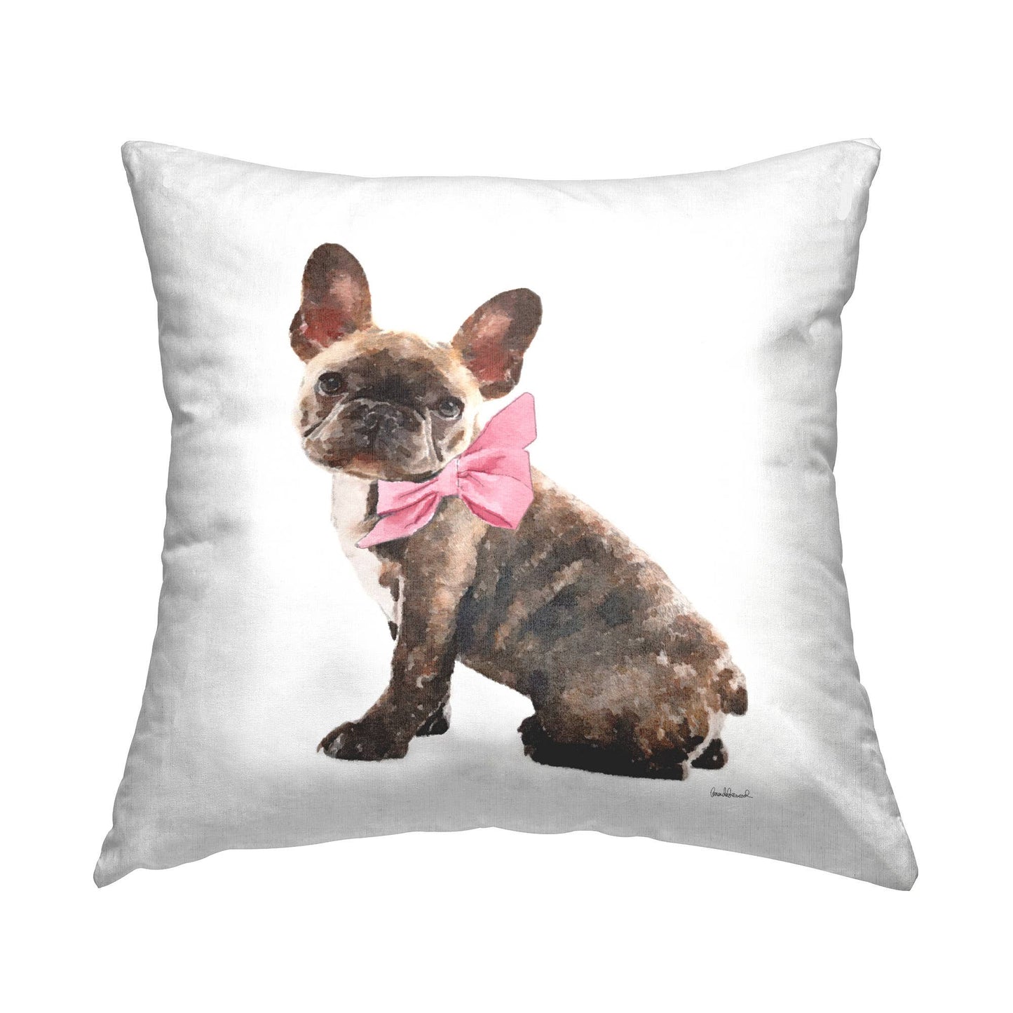 Fashionable Puppy Dog Pink Bow Glam Portrait Throw Pillow