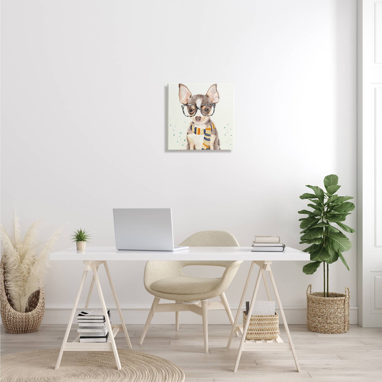 Hipster Chihuahua Puppy With Glasses And Scarf Canvas Art