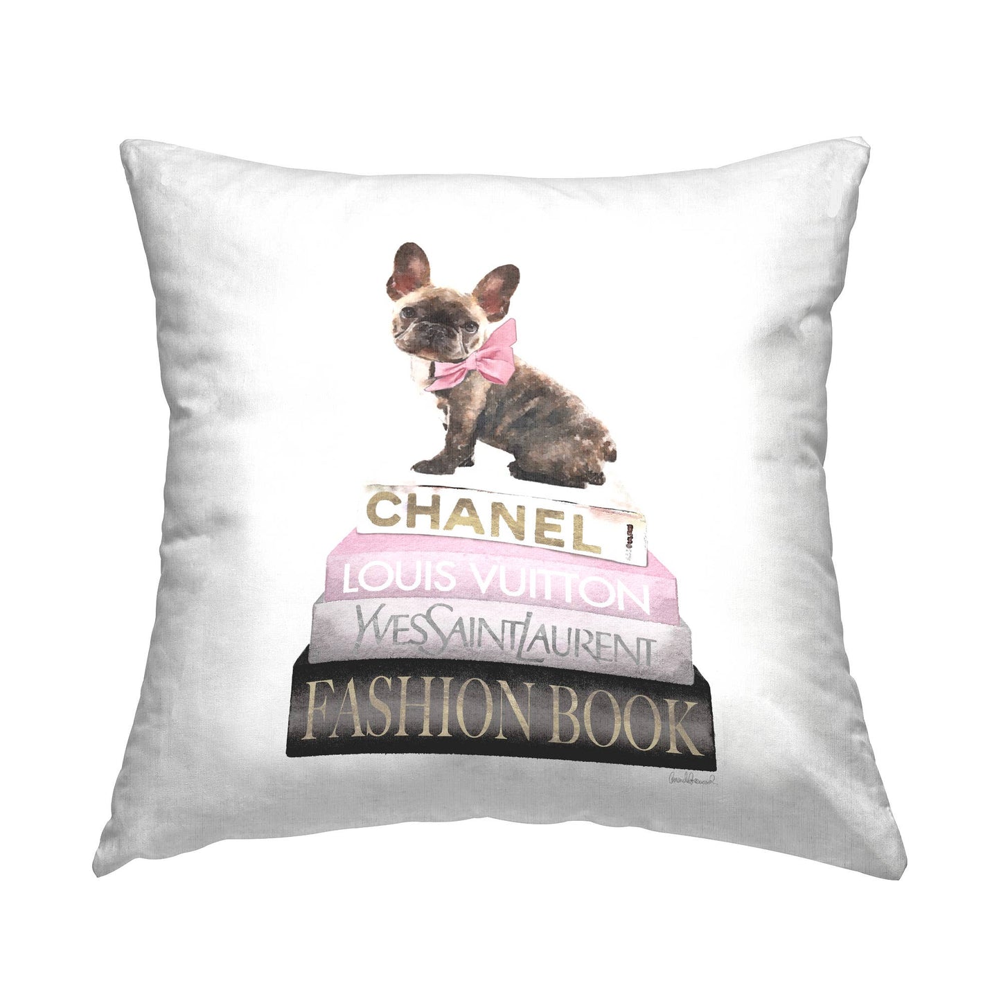 Pink Bow Dog Gold Black Bookstack Glam Throw Pillow: Multi-Color