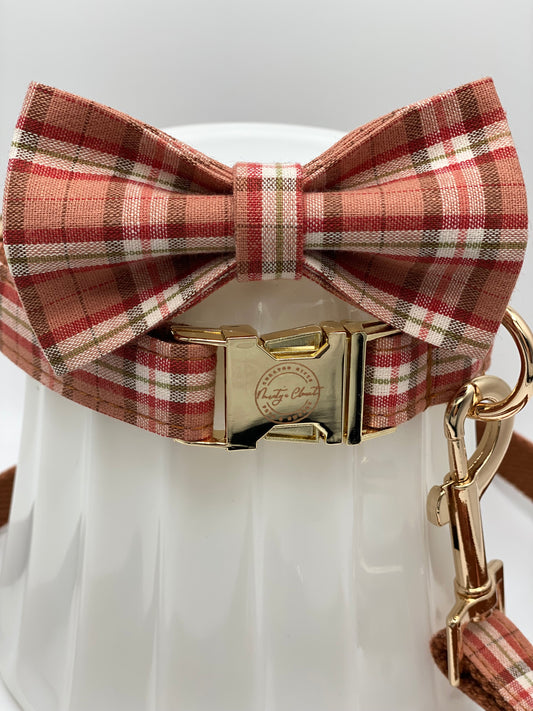 Dog Bowtie & Collar Set-Reddish Orange Plaid