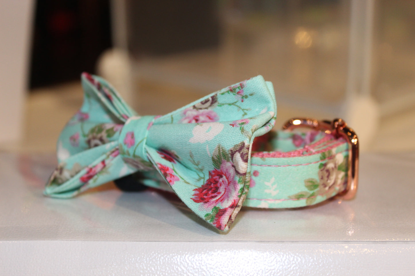 Classic Dog Collar & Bowtie Set – Blue Flower