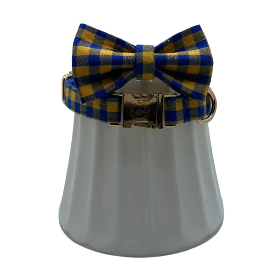 Dog Bowtie and Collar Set-Blue Yellow Plaid