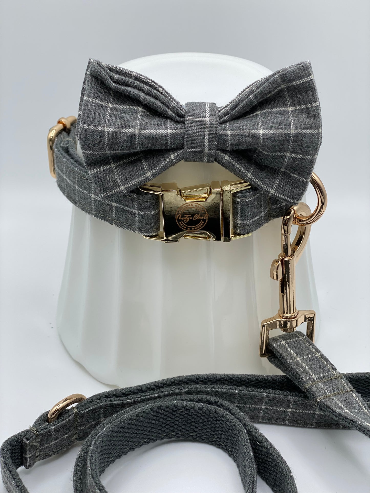 The Grey Plaid Suit Bow Tie and Collar Set