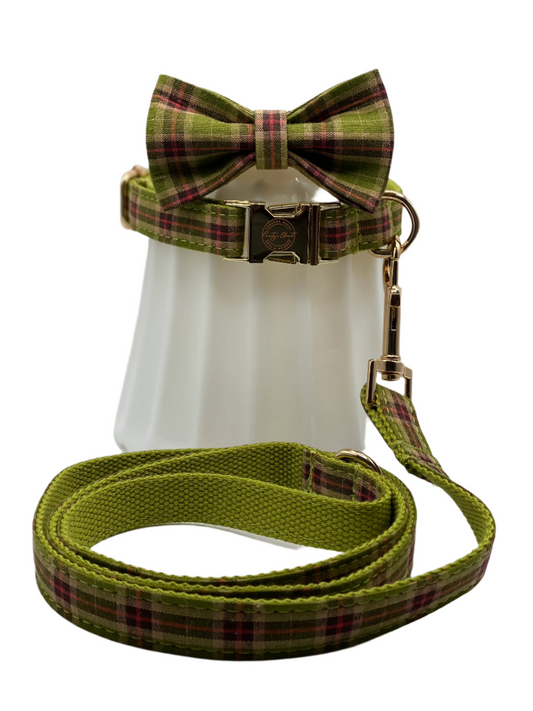 Dog Bowtie and Collar Set-The Green Plaid w/green