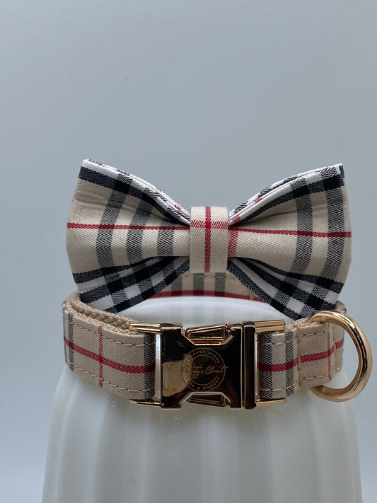 The Khaki Plaid Bowtie and Collar Set