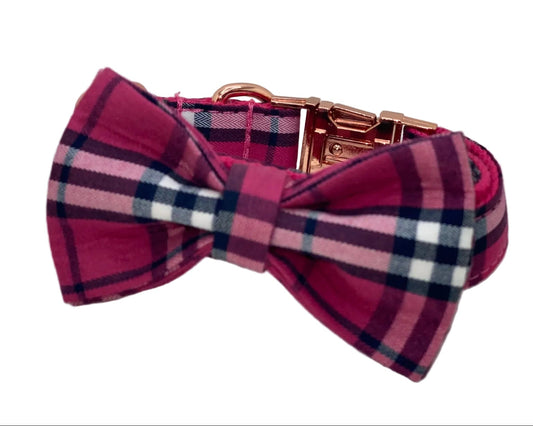 The Classic Dog Set- Pink Plaid Collar