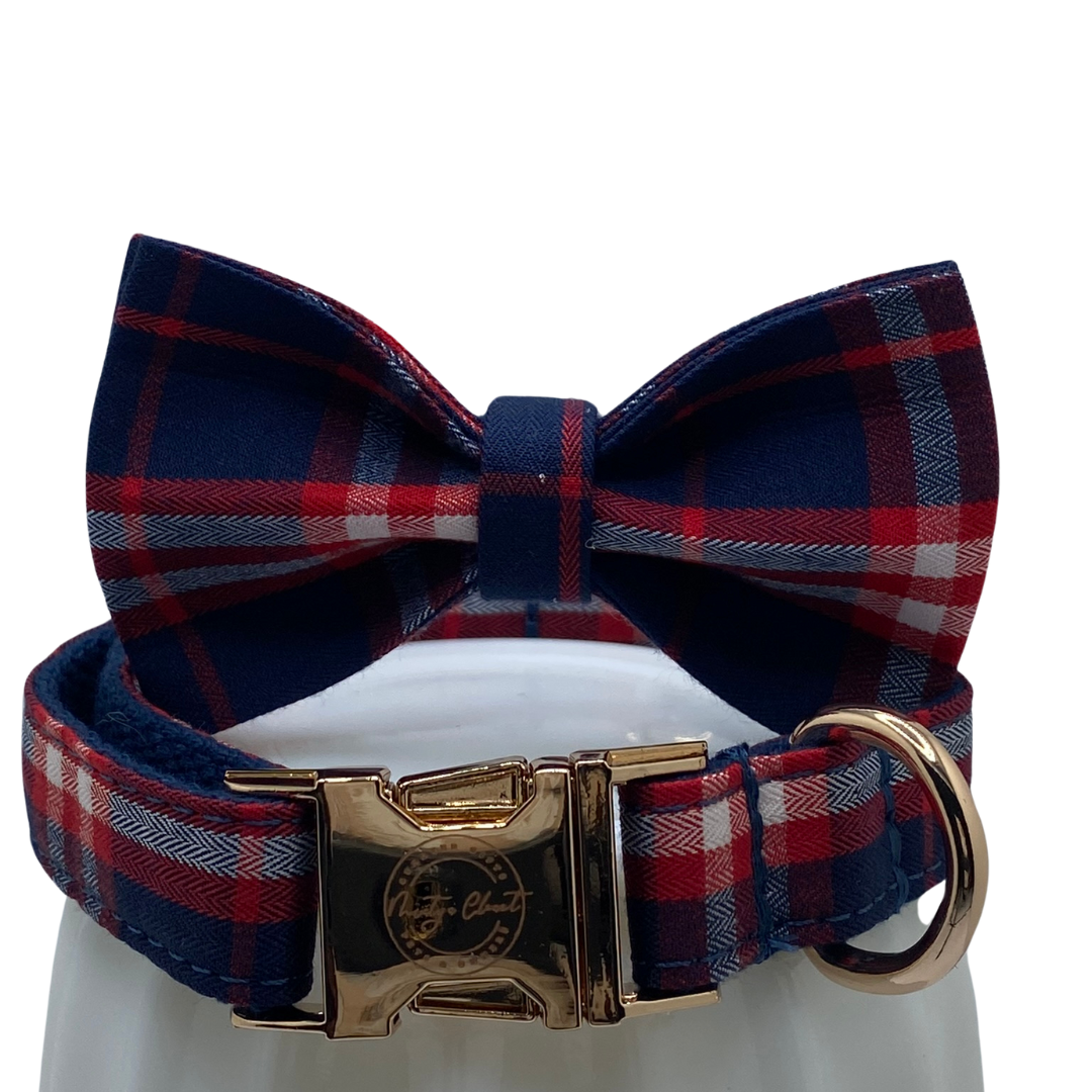 The Blue Plaid Suit Bowtie and Collar Set