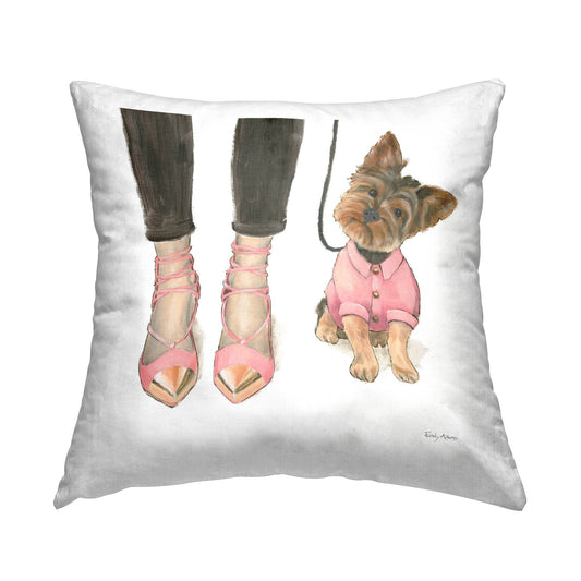 Glam Dog Walk Heels Fashion Pink Gold Design Throw Pillow