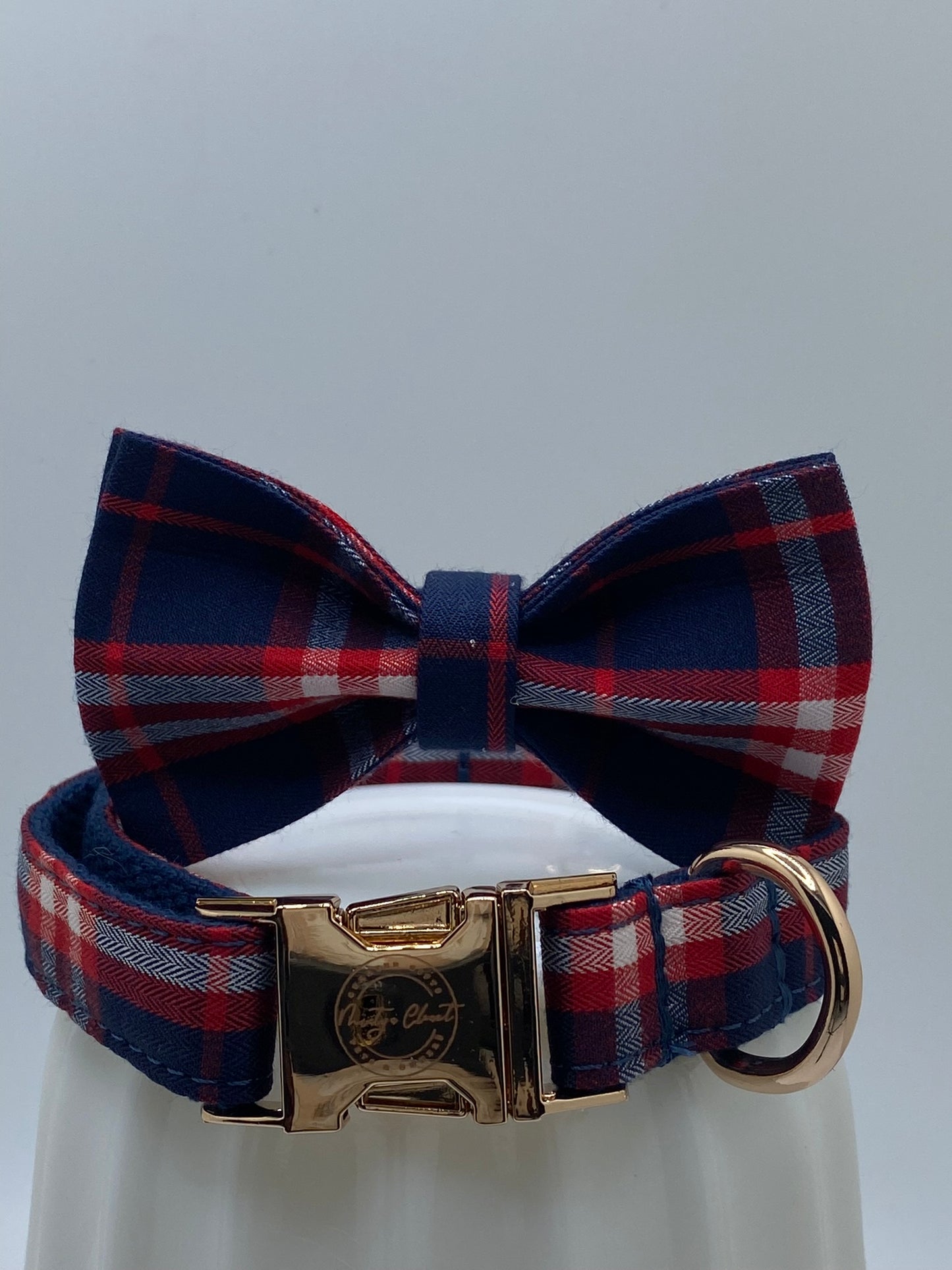 The Blue Plaid Suit Bowtie and Collar Set