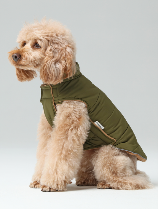 Reversible Dog Vest Jacket - Green Brown: L