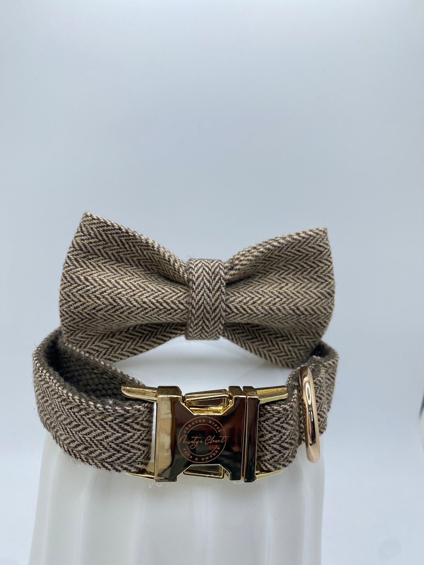 Dog Bowtie and Collar Set-Light Brown Suit