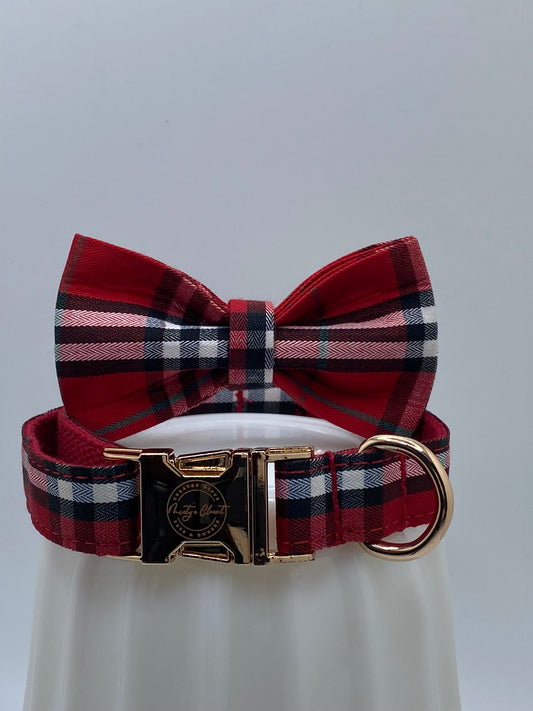 The Red Plaid Bowtie and Collar Set