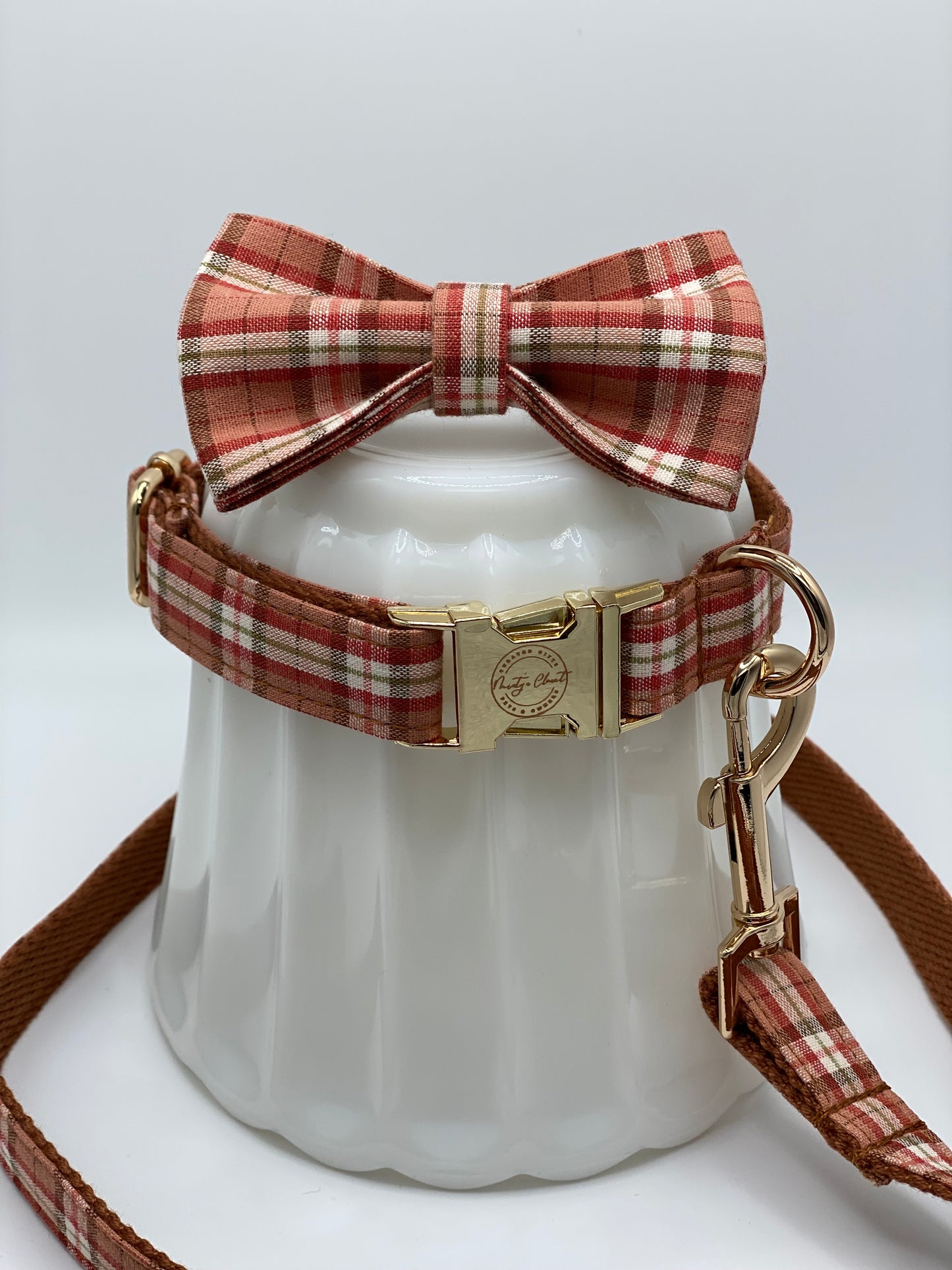 Dog Bowtie & Collar Set-Reddish Orange Plaid